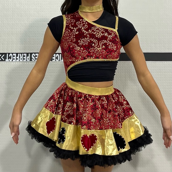 Custom Red & Gold Sparkle Two Piece Card Detail Costume - Picture 1 of 8